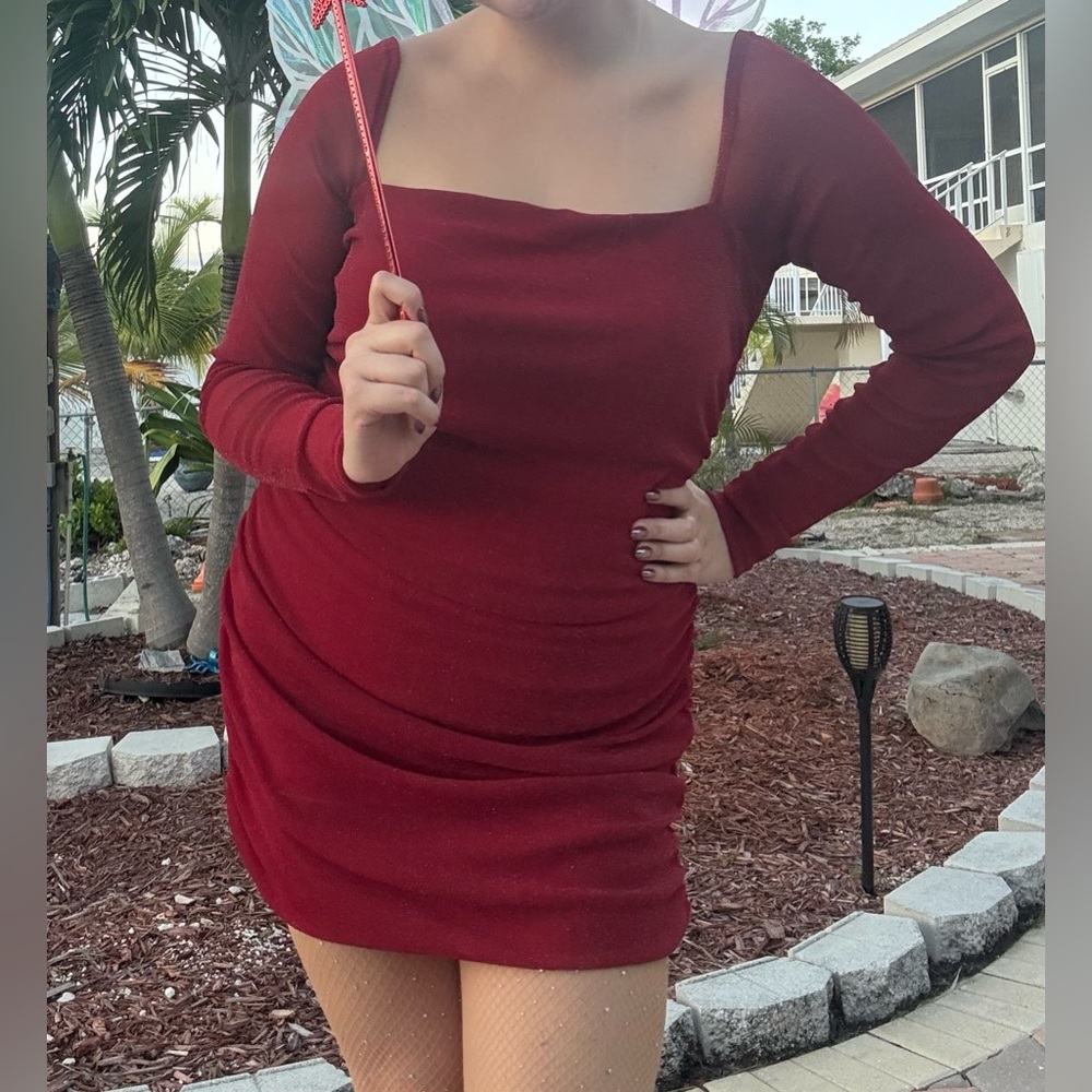Elegant Long Sleeve Red Dress